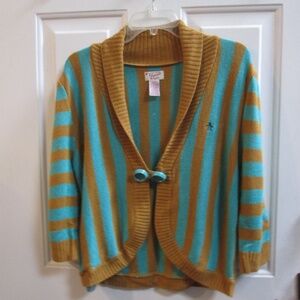 Vtg PENGUIN women's striped gold/green two button sweater Sz M